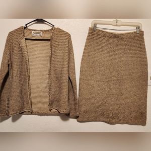 St.John By Marie Gray Knit Baige With Skirt Set
